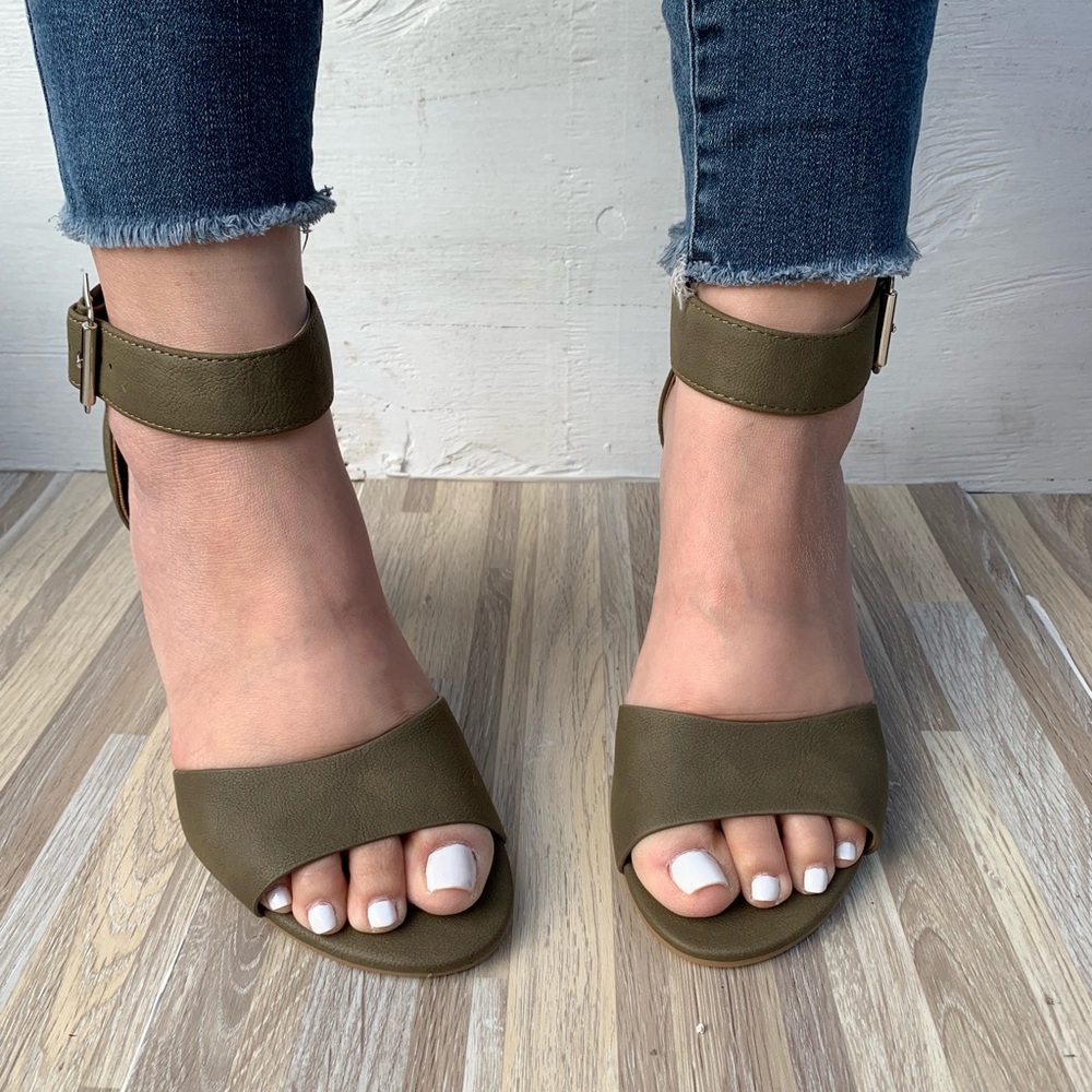 Olive Ankle Strap Block Heel - Picture 3 of 5